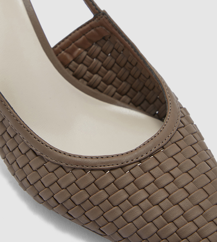 Woven Slingback Court Shoes-Brown
