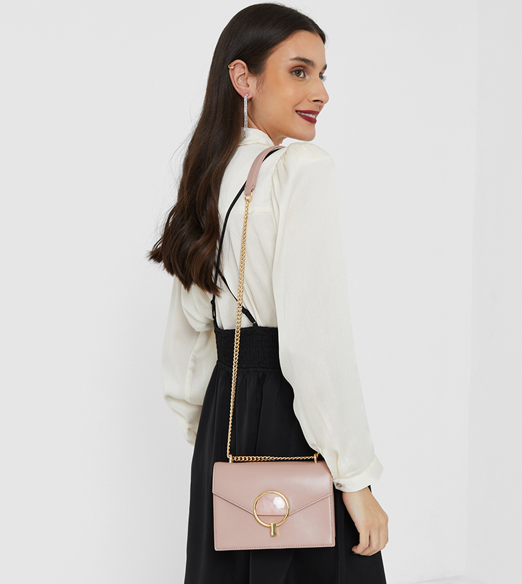 Buy Charles & Keith Stone Embellished Shoulder Bag Pink In Pink