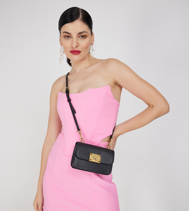 Metallic Turn-Lock Bag-Black
