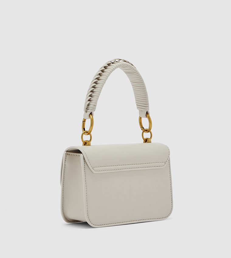 Ivory Canvas Metallic Turn-Lock Bag - CHARLES & KEITH US