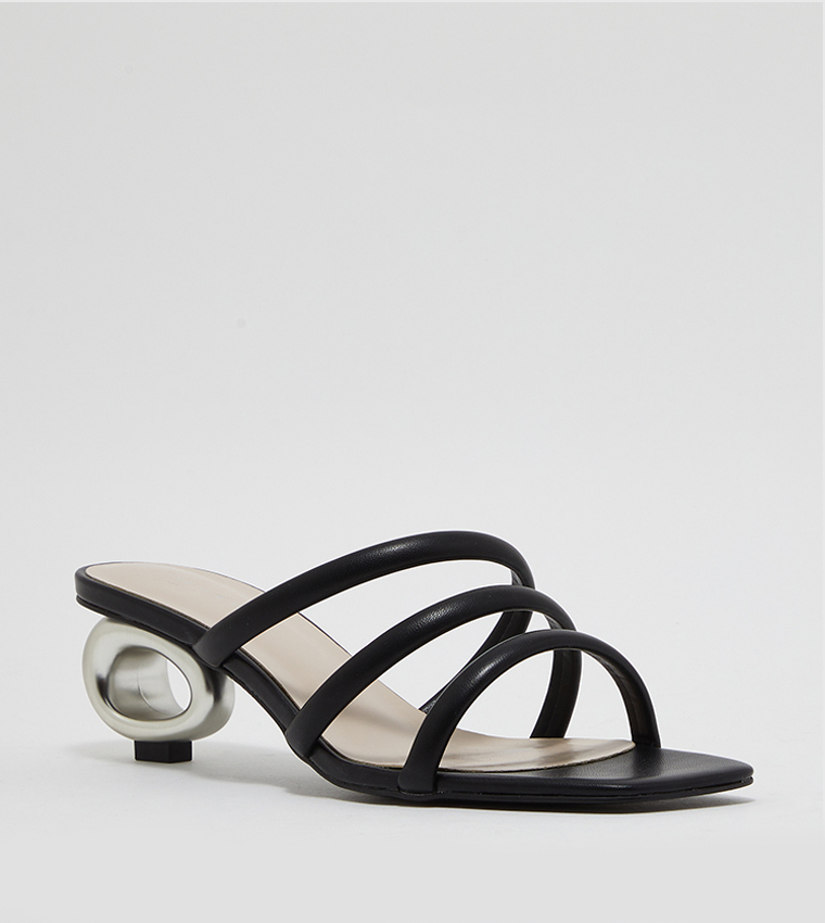 Buy Charles Keith Sculptural Heel Tubular Sandals In Black