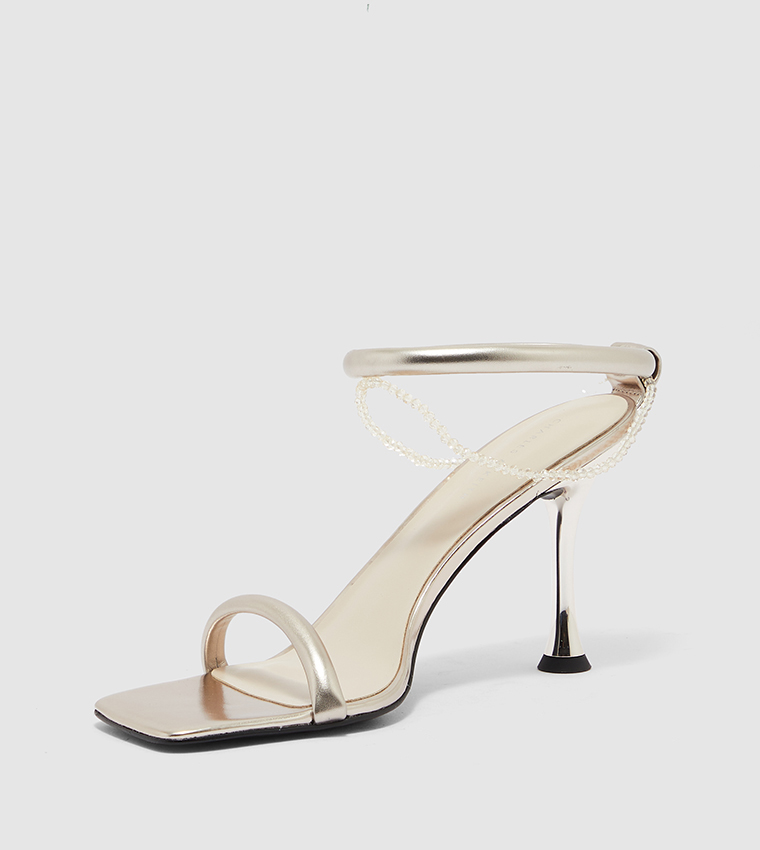 Charles & Keith Beaded Strap Heeled Sandals in White
