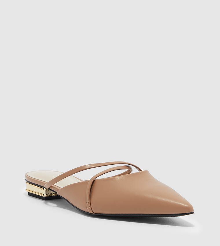 Buy Charles Keith Pointed Toe Cross Strap Mules In Brown