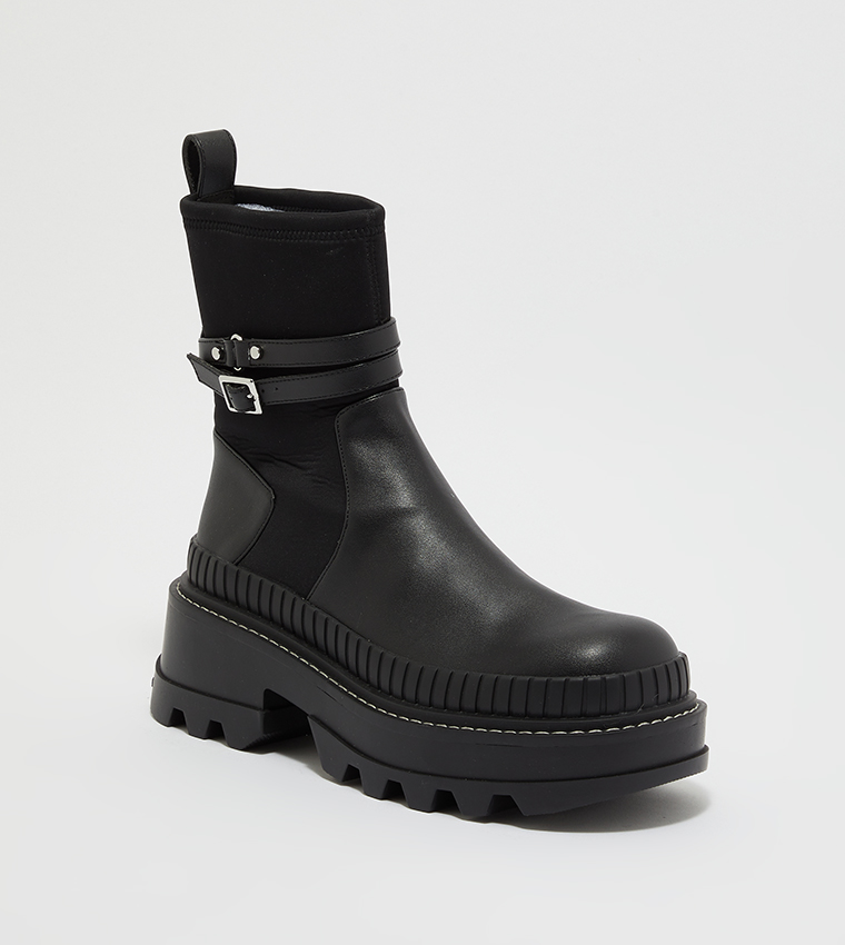 Buy Charles Keith Slip On Platform Ankle Boot In Black