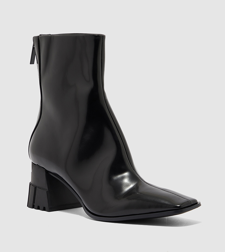 Buy Charles Keith Zip Up Block Heel Ankle Boots In Black