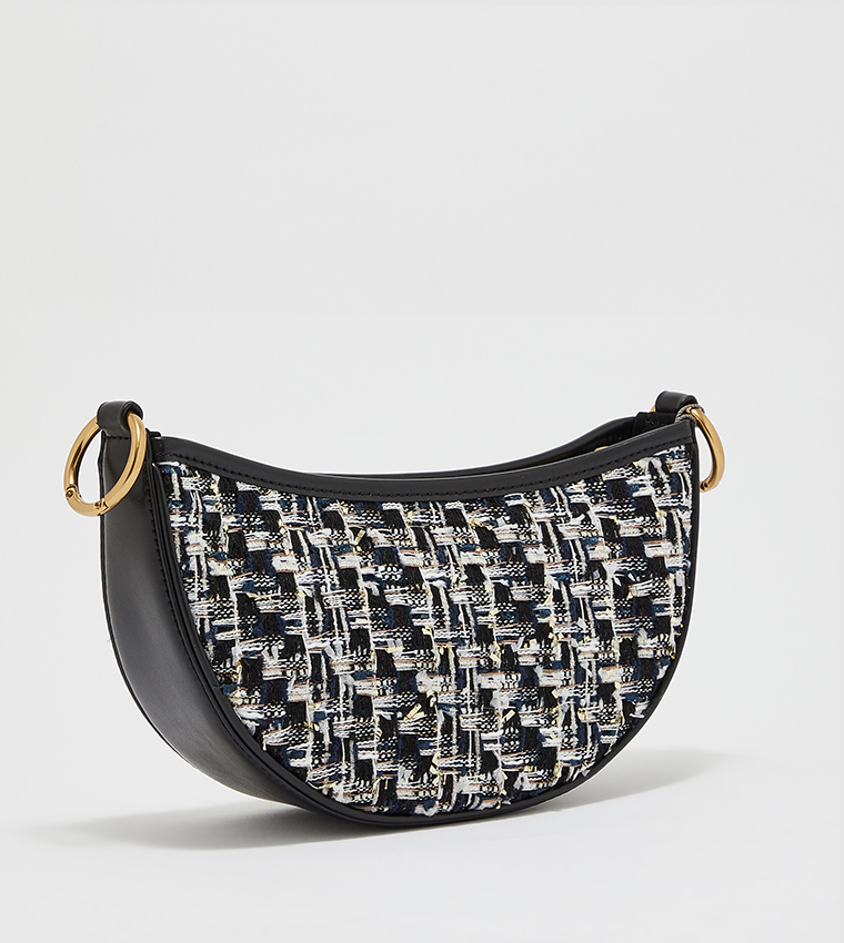 Buy Charles Keith Tweed Curved Crossbody Bag In NAVY BLUE - Main Image