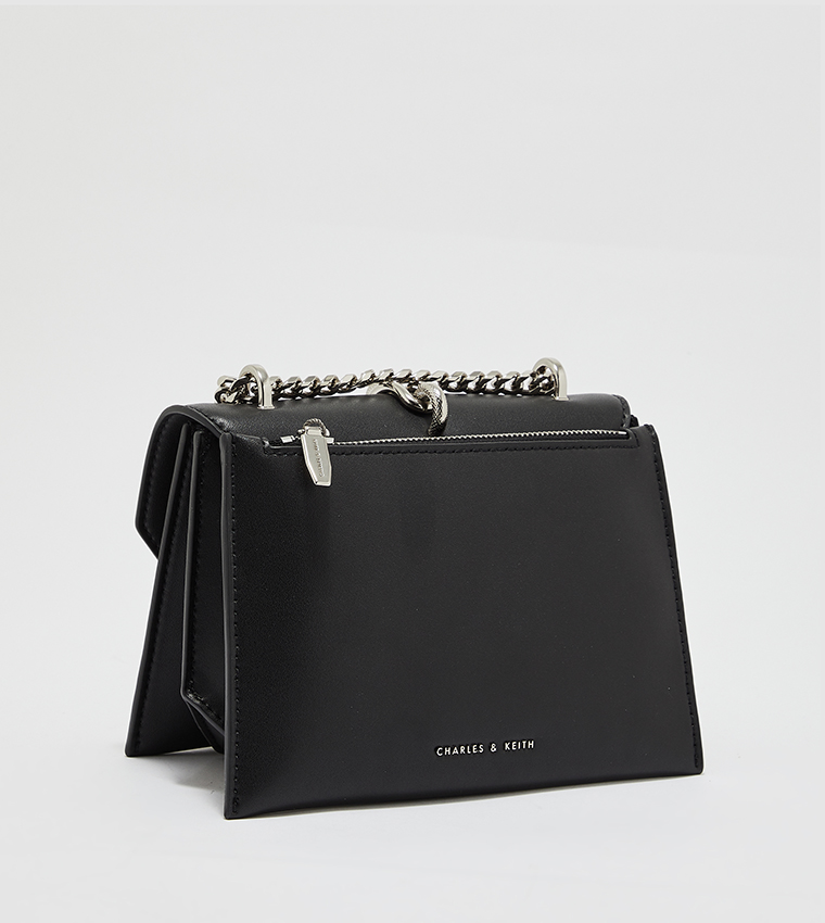 Black Metallic Turn-Lock Quilted Clutch - CHARLES & KEITH BH