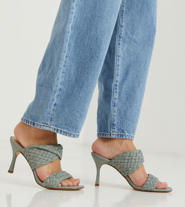 Double strap heeled outlet mules