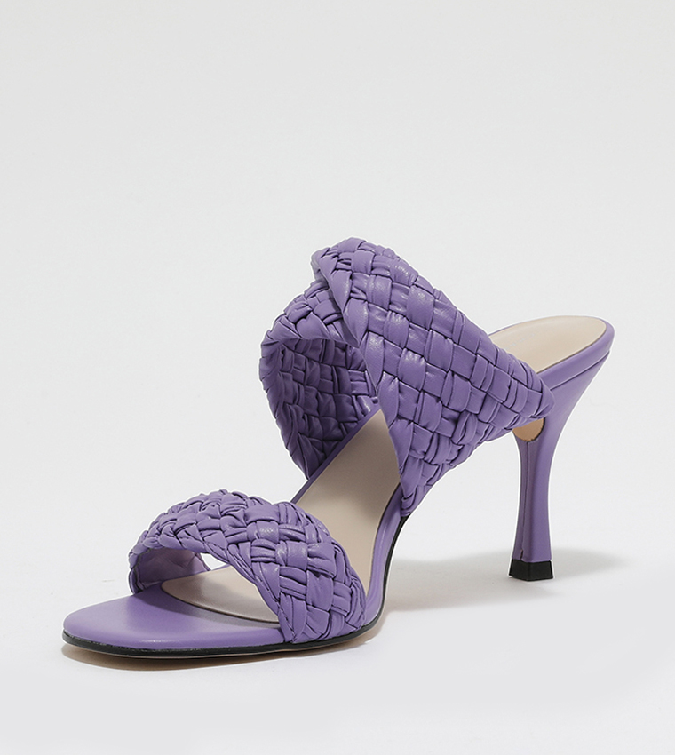 Double Strap Woven Heeled Mules