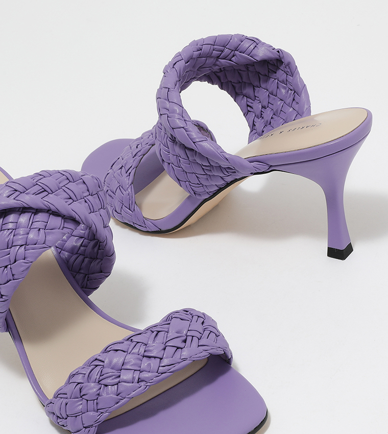 Double Strap Woven Heeled Mules