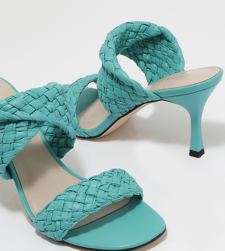 Double Strap Woven Heeled Mules