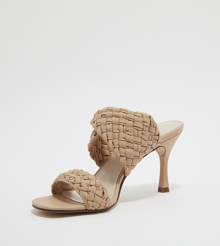 Double Strap Woven Heeled Mule