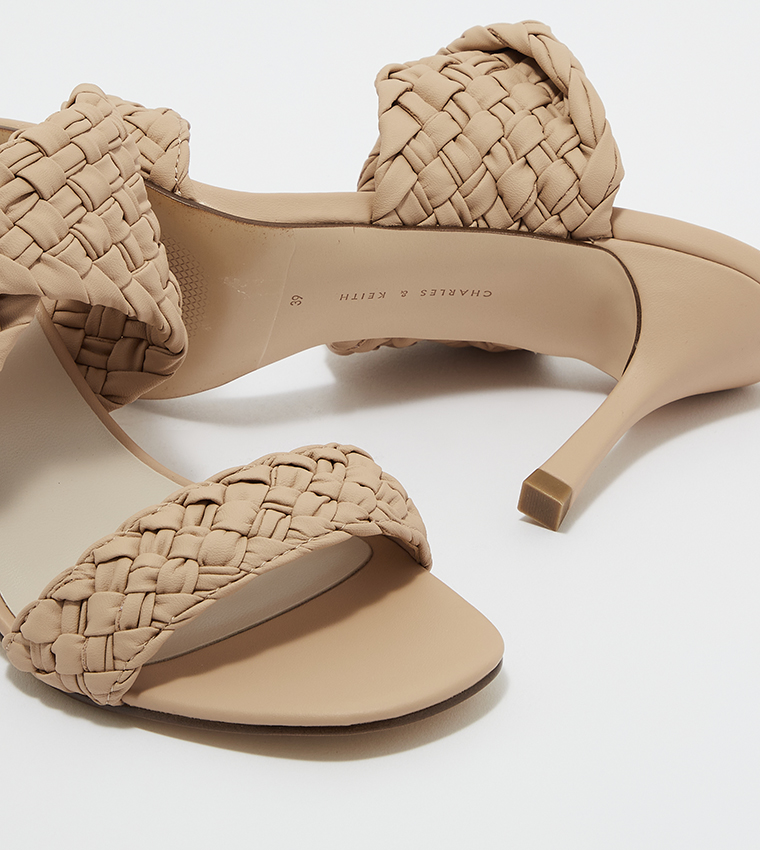 Double Strap Woven Heeled Mule