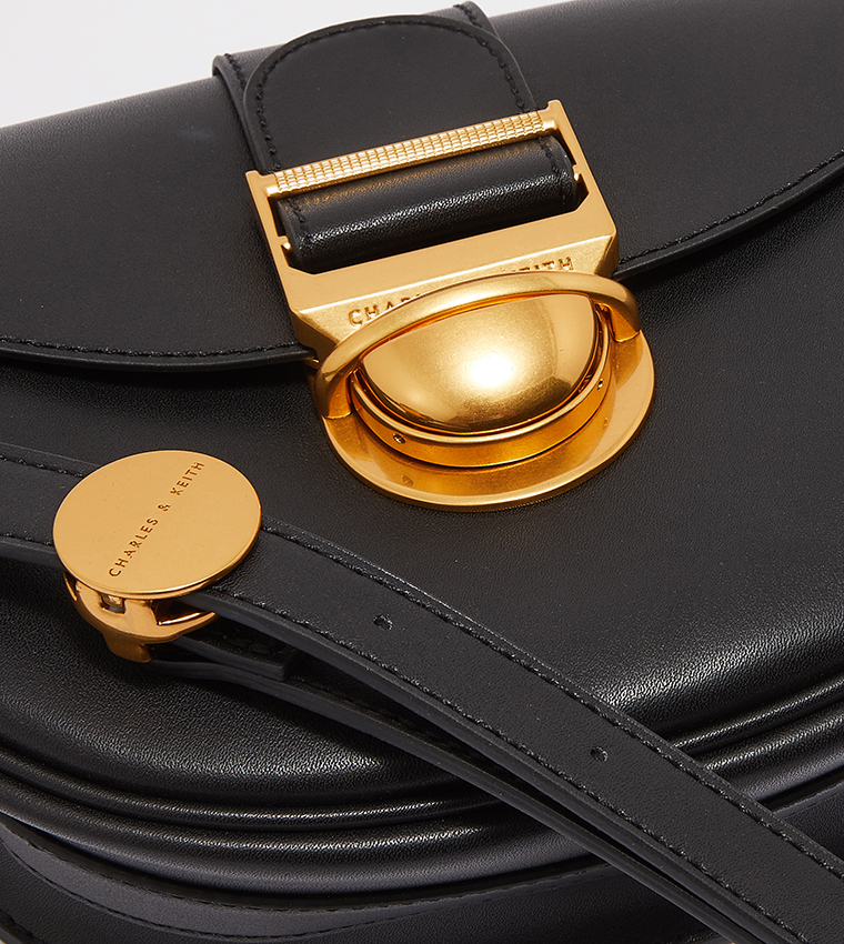 Buy Charles & Keith Amelia Metallic Push Lock Crossbody Bag In Black