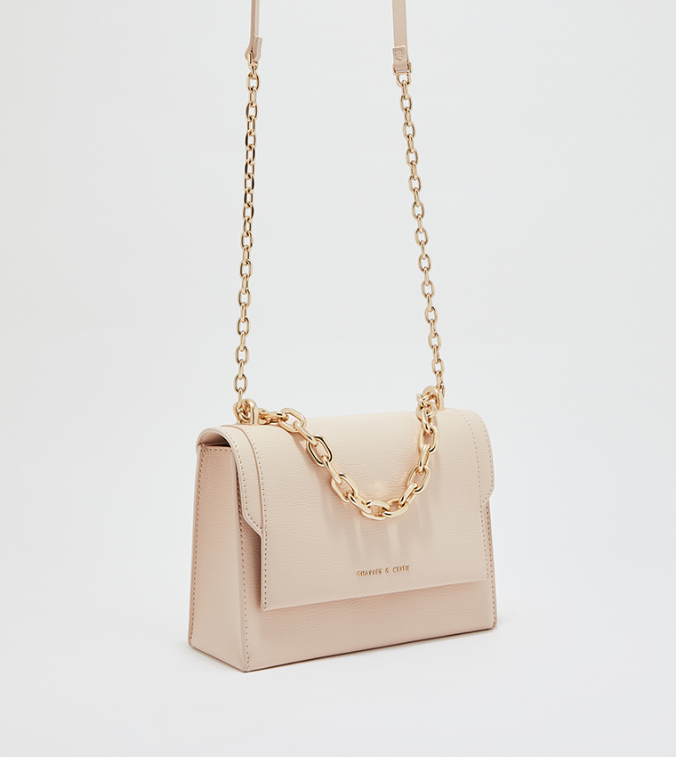 Black Front Flap Chain Handle Crossbody Bag - CHARLES & KEITH