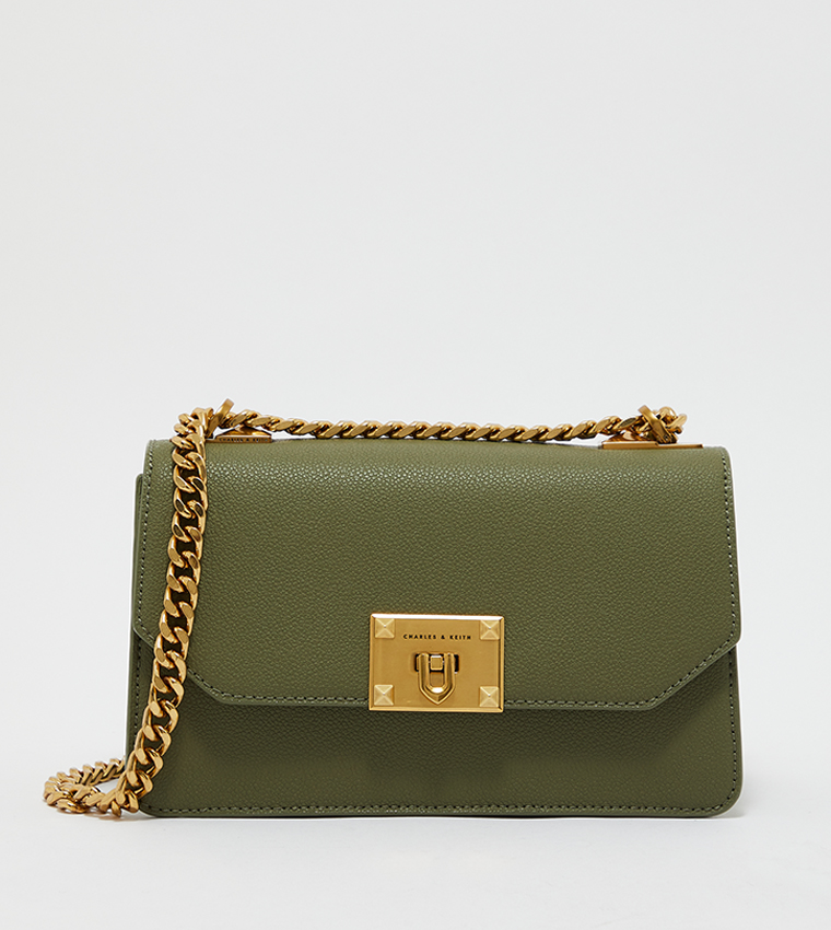 Teal Metal Push Lock Crossbody Bag, CHARLES & KEITH SG