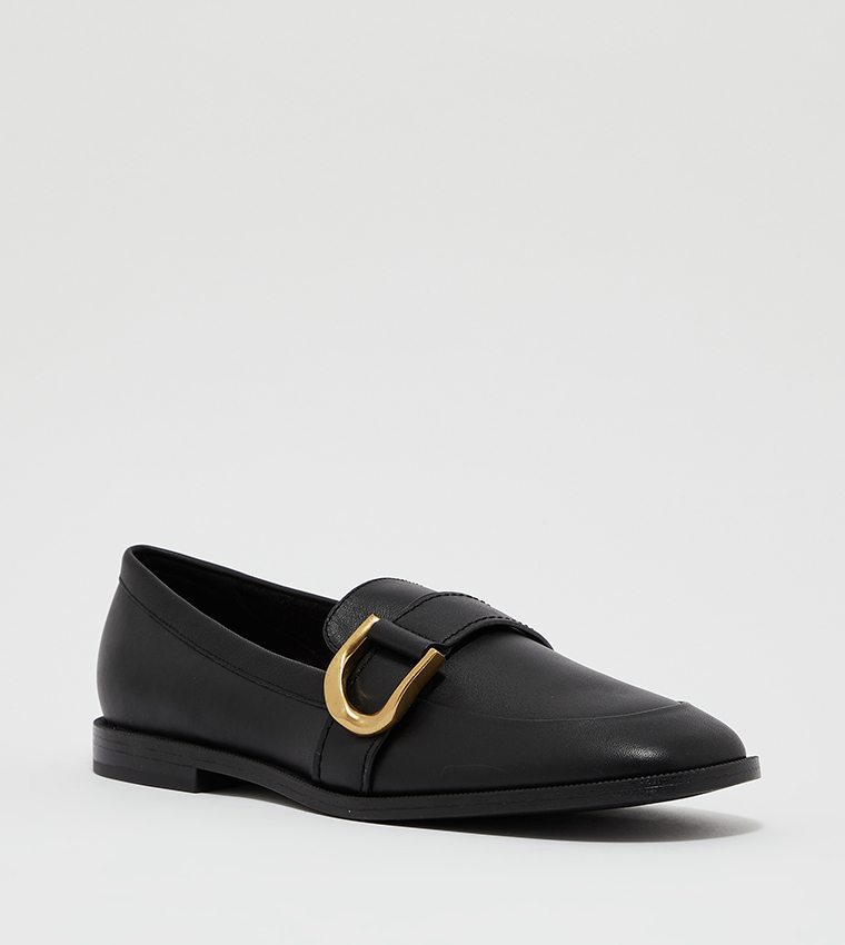 Black loafers discount with buckle