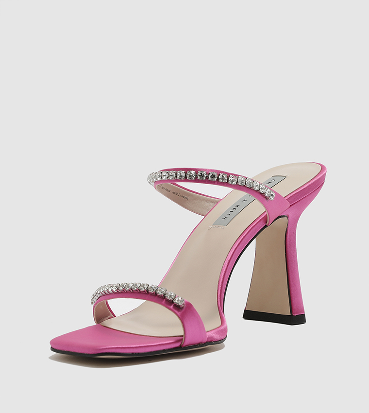 Pink Embellished Twisted Strap Satin Sandals - CHARLES & KEITH IN