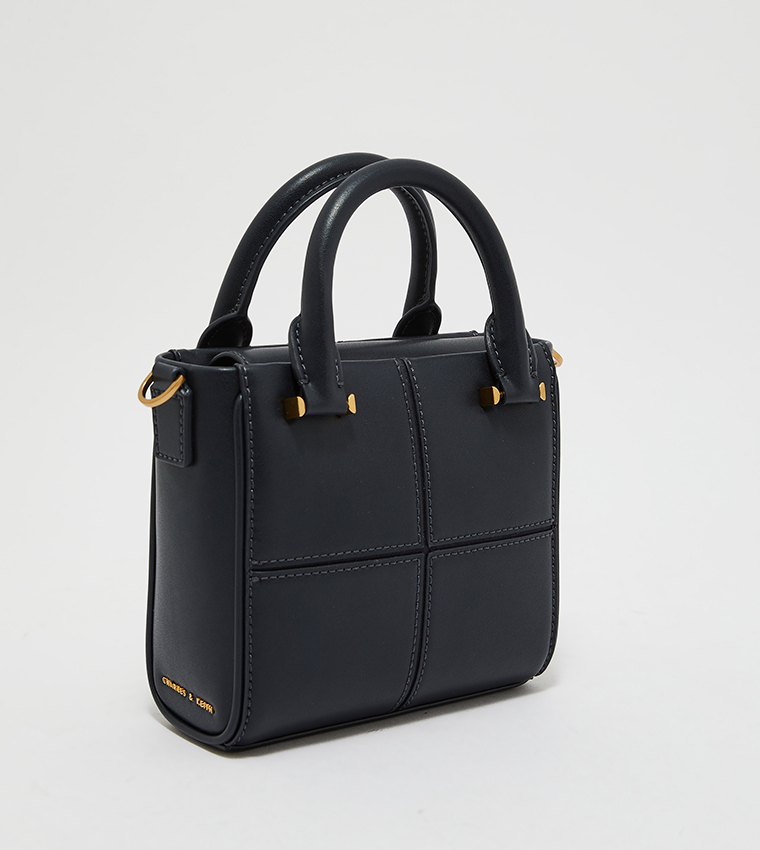 Textured Panelled Top Handle Bag