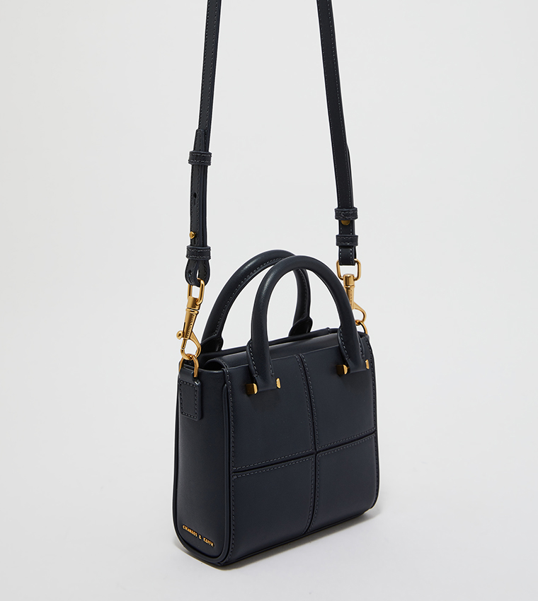 Textured Panelled Top Handle Bag
