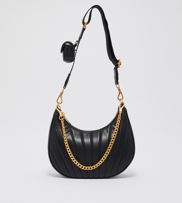 Buy Charles Keith Chain Handle Pleated Moon Bag In Black