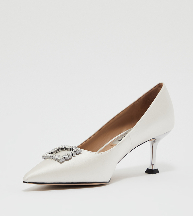 Buy Charles & Keith Satin Gem Embellished Sculptural Heel Pumps In Cream |  6thStreet Kuwait