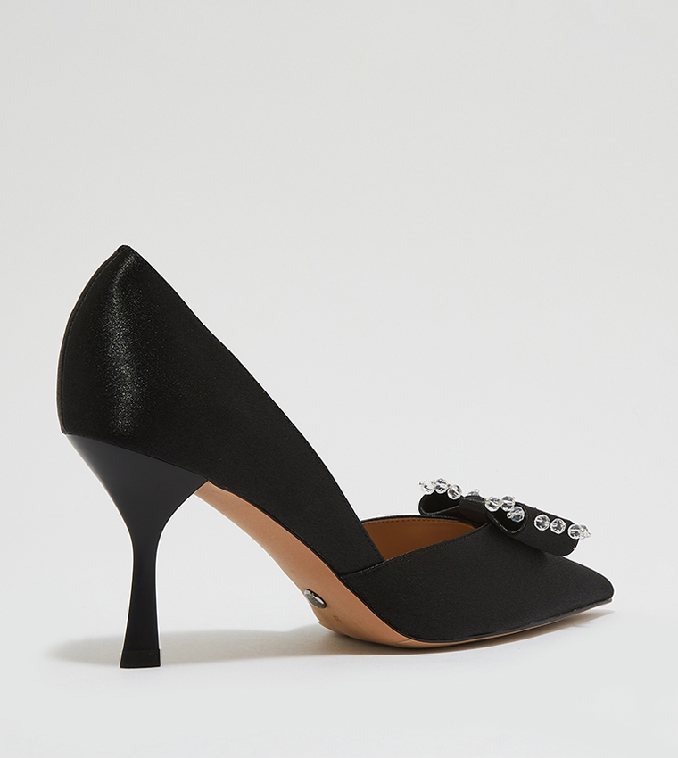 Satin Bead-Embellished D'Orsay Pumps 