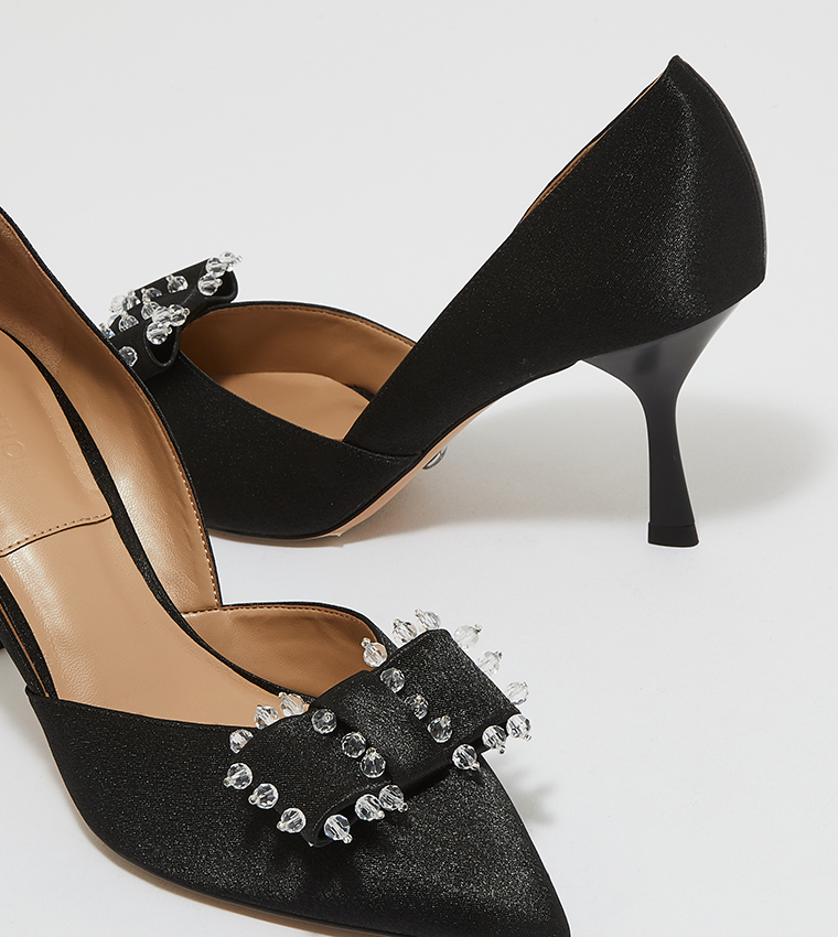 Satin Bead-Embellished D'Orsay Pumps 