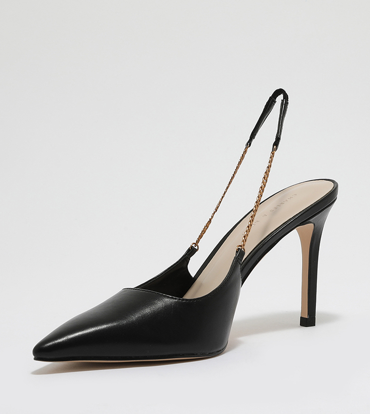 Buy Charles & Keith Chain Link Slingback Stiletto Pumps In Black