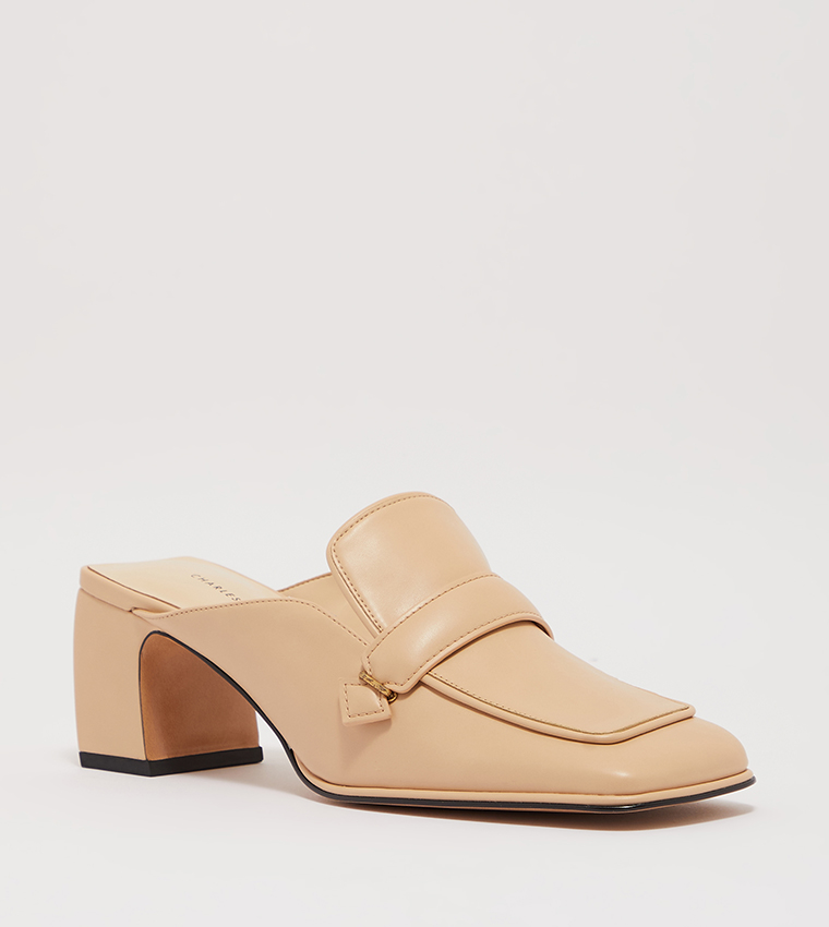 Buy Charles Keith Solid Block Heel Loafer Mules In Beige 6thStreet Kuwait