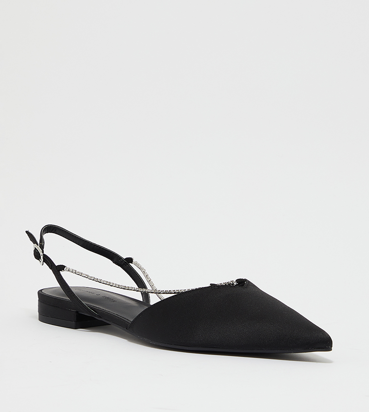 Black Adel Recycled Polyester Gem-Strap Slingback Pumps, CHARLES & KEITH