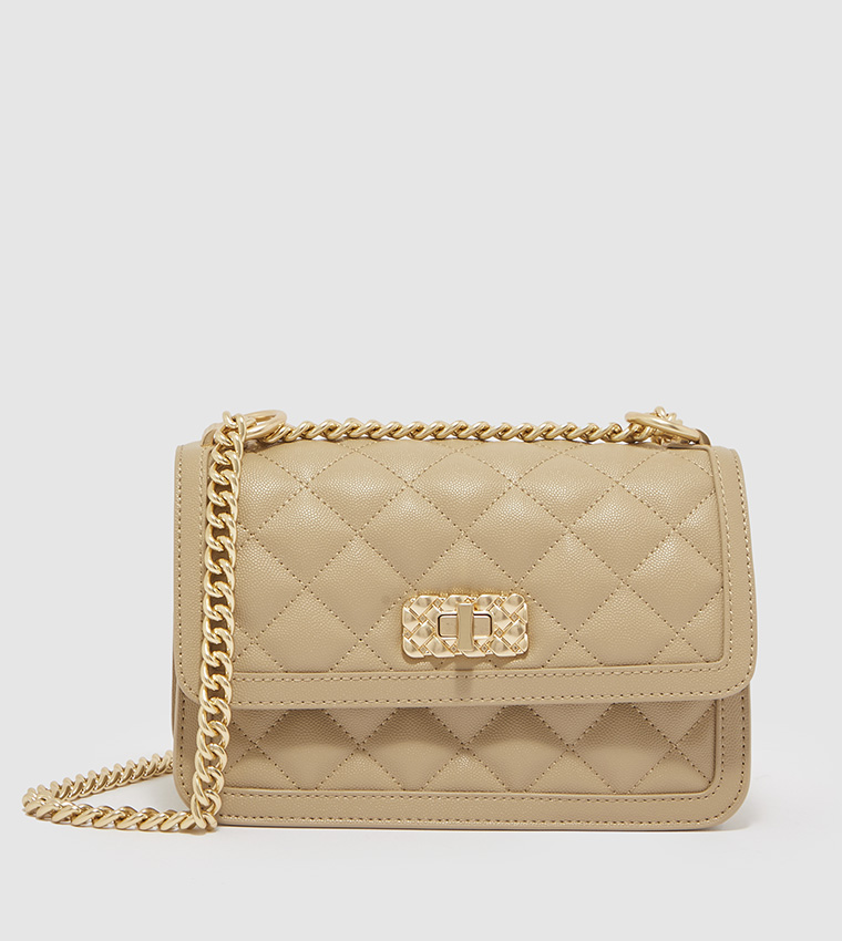 Sand Micaela Quilted Chain Bag, CHARLES & KEITH