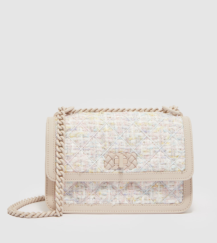 Buy Charles Keith Micaela Tweed Quilted Crossbody Bag In Brown