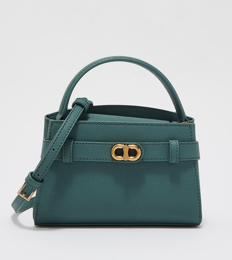 Aubrielle Metallic-Buckle Top Handle Bag