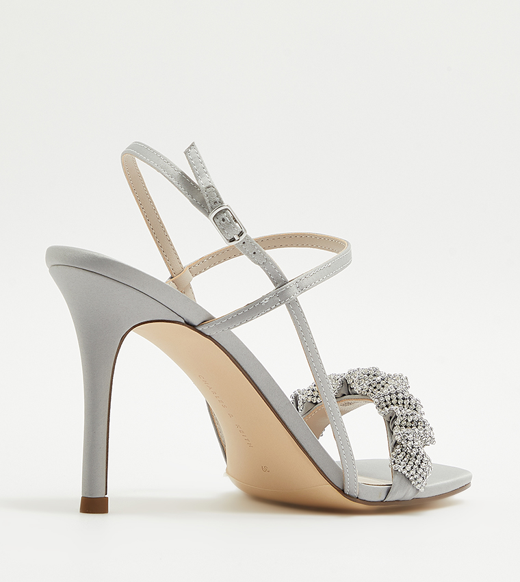 Buy Charles Keith Gem Embellished Satin Stiletto Heel Sandals In Grey 6thStreet Kuwait