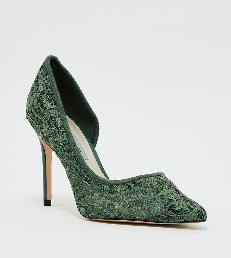 Buy Charles Keith Pointed Toe Lace Stiletto Pumps In Green