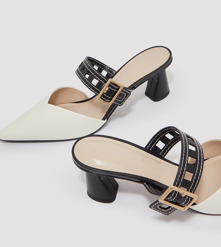 Cut-Out Strap Heeled Mule Pumps
