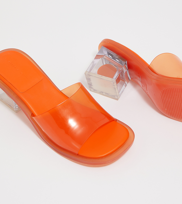 Buy Charles Keith Madison Clear Sculptural Heel Mules In Orange