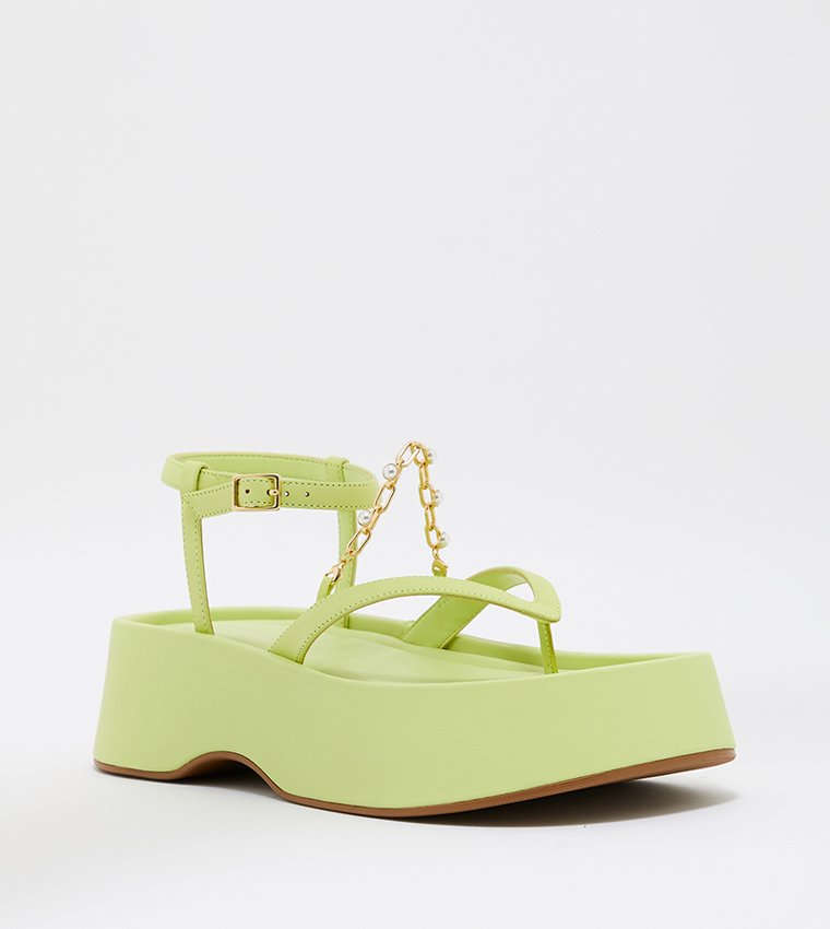 Quilted platform thong online sandals lime