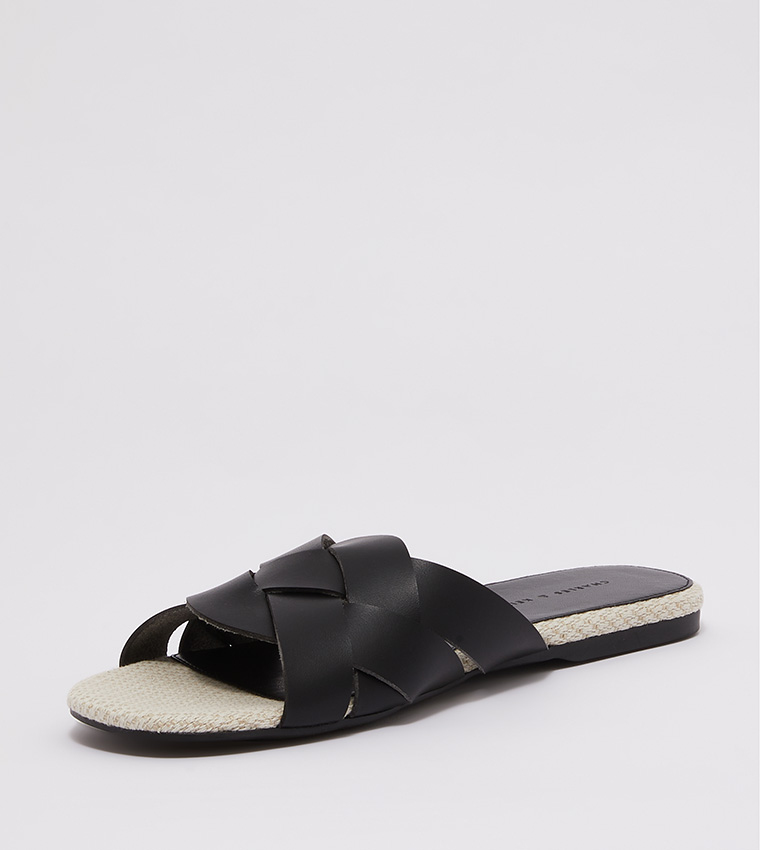 Buy Charles u0026 Keith Woven Slide Sandals In Black | 6thStreet UAE