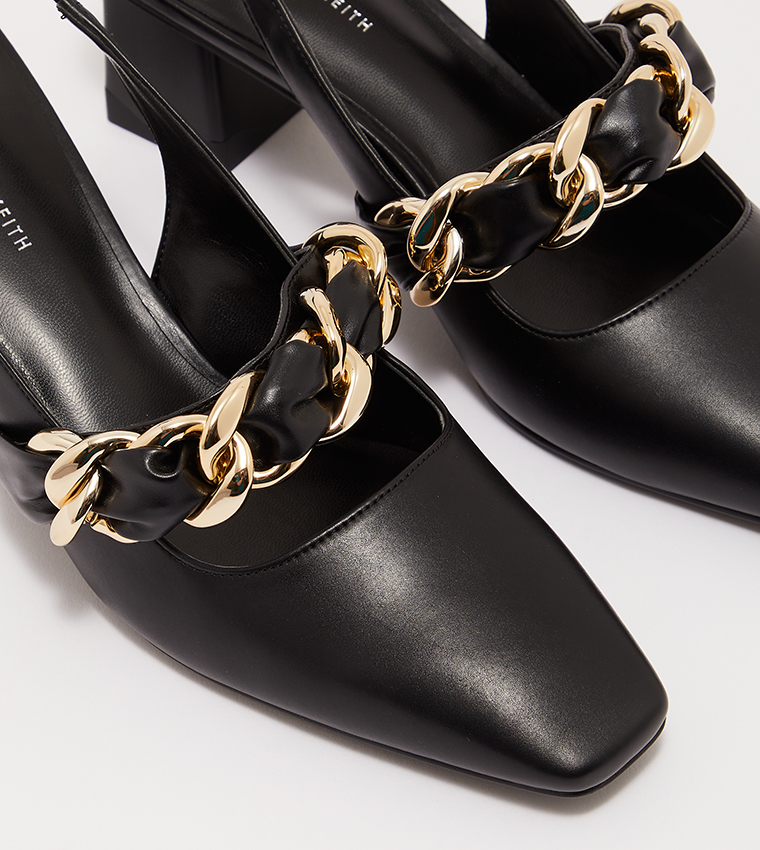 Buy Charles & Keith Braided Chain Link Slingback Pumps In Black