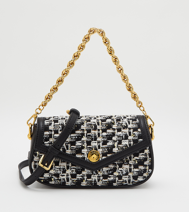 Buy Charles Keith Este Tweed Chain Handle Bag In Black