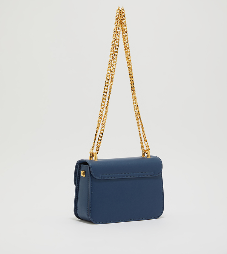 Buy Charles Keith Metallic Push Lock Chain Bag In Navy