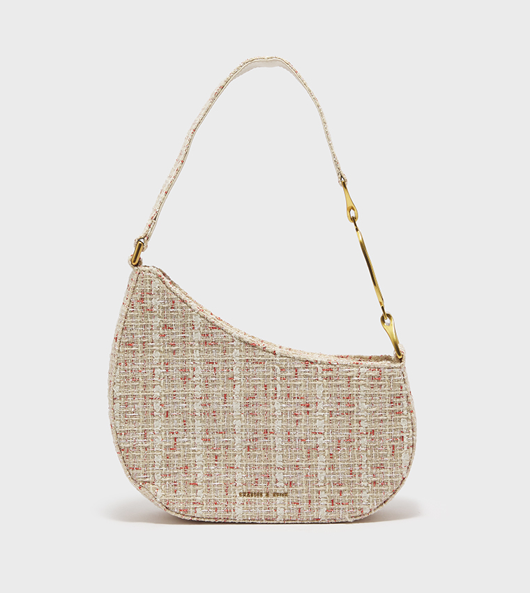 Charles & Keith Women's Asymmetrical Tweed Shoulder Bag