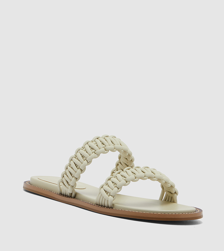 Buy Charles & Keith Braided Dual Strap Slide Sandals In OFF WHITE