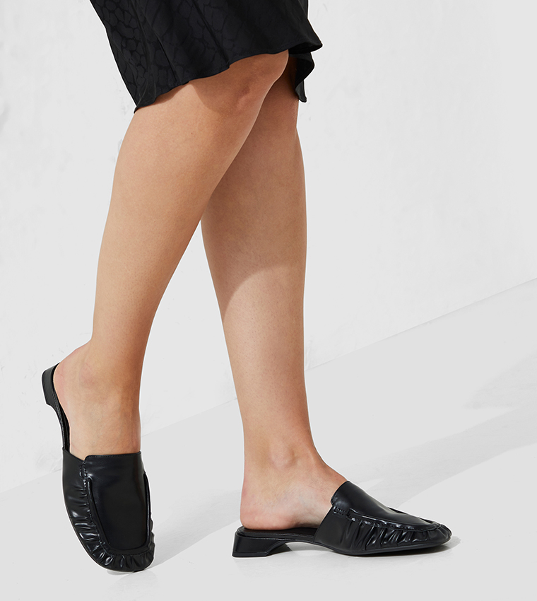 Buy Charles Keith Ruched Block Heel Mules In Black 6thStreet UAE