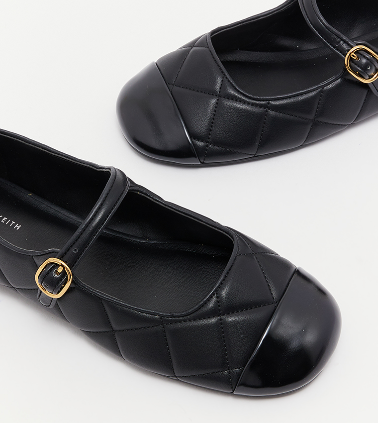 Toe-Cap Quilted Mary Jane Shoes