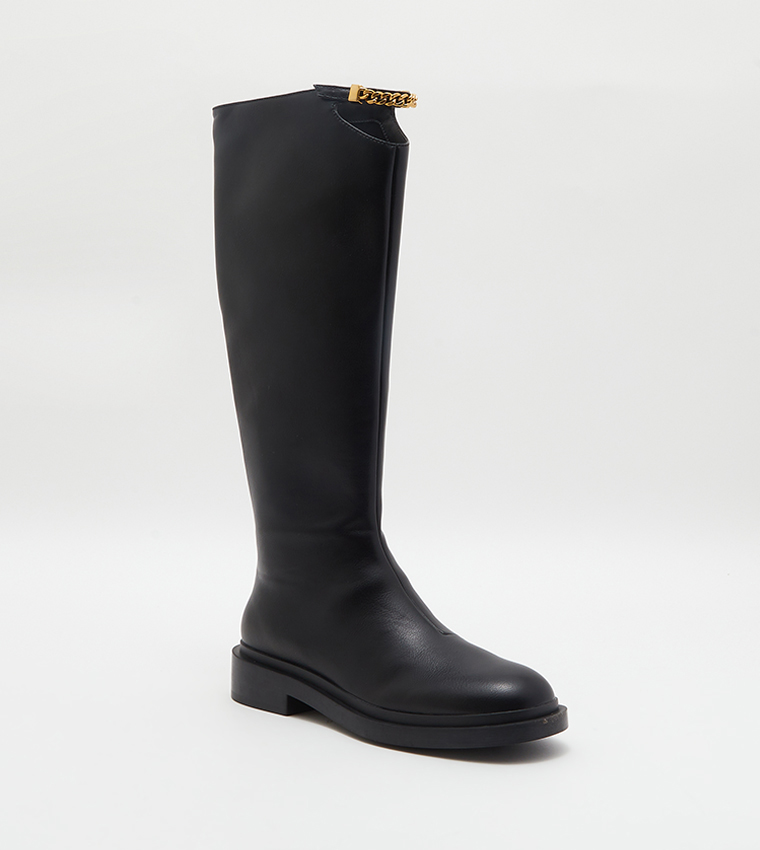 Buy Charles Keith Chain Link Cut Out Accent Knee High Boots In Black 6thStreet Bahrain