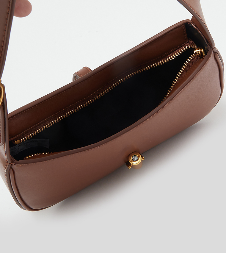 Charles & Keith Cesia Metallic Accent Shoulder Bag In Dark Brown | ModeSens