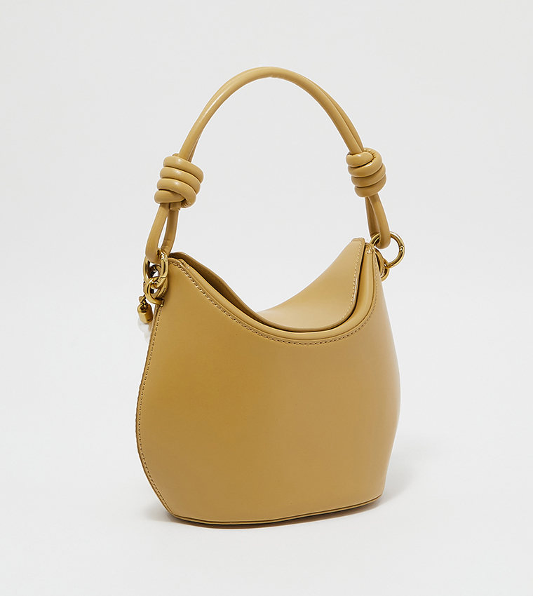 Buy Charles Keith Bead Embellished Knotted Handle Bag In Brown